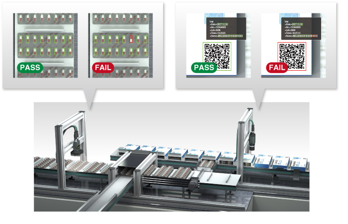 ブリスターパック医薬品検査（左）バーコード読み取り照合（右）