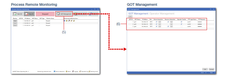 การตั้งค่า GOT ที่จะตรวจสอบ