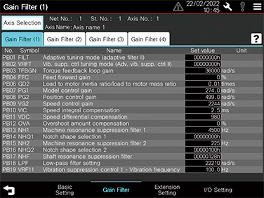 หน้าจอพารามิเตอร์ Gain/Filter